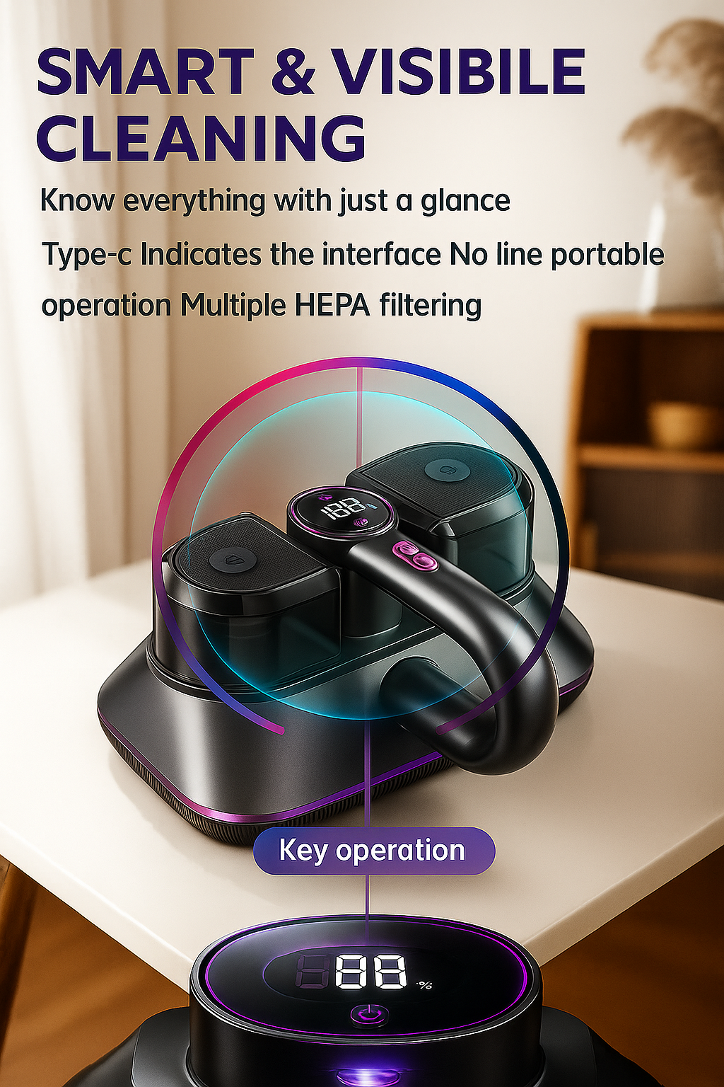 SakerPlus™ 2.0 UV Vacuum – 99.9% Dust, Mites, Bacteria & Pet Hair, 16KPa Suction & UV Sterilization